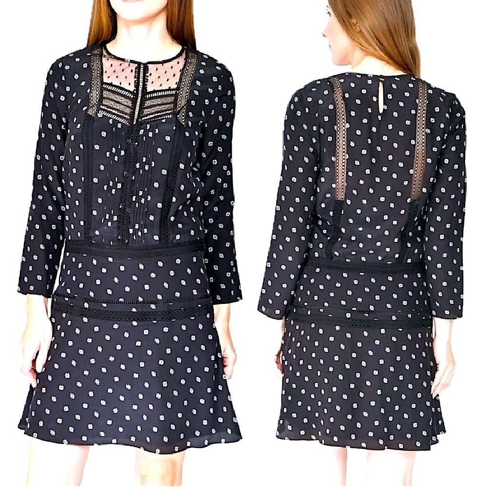 Veronica Beard Silk Black Jasmine Lace Inset Boho Dress Size 6